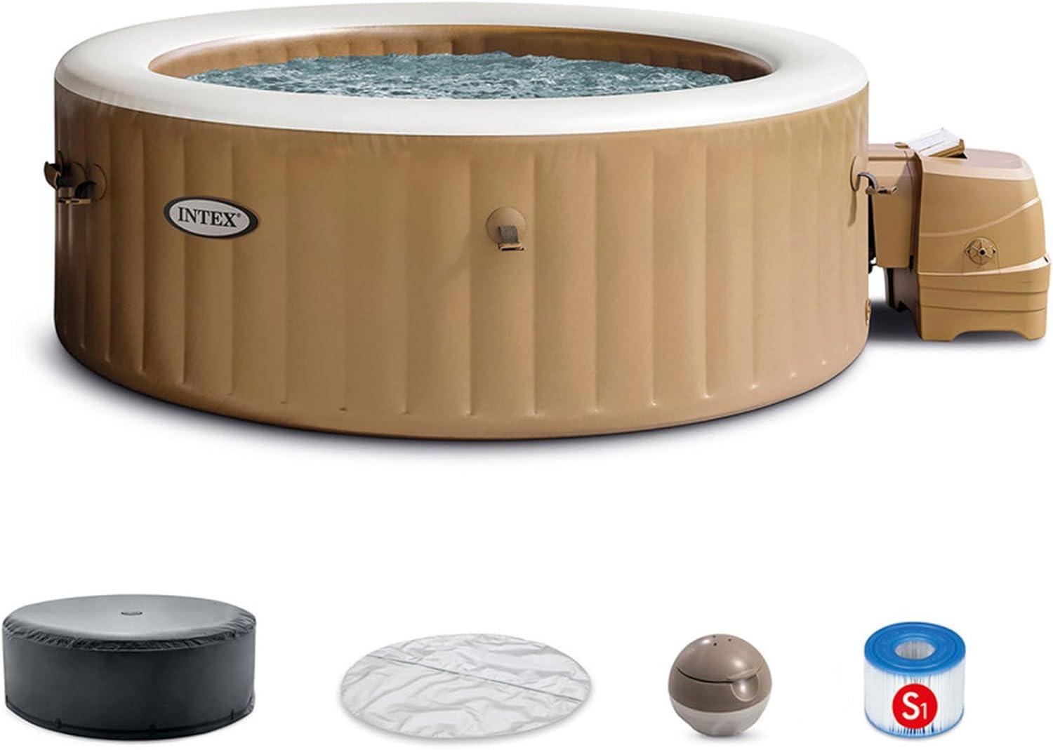 INTEX 28425EP PureSpa Bubble Massage Spa Set: Includes Energy Efficient Spa Cover – 120 Bubble Jets – 4 Person Capacity – 77" x 28"