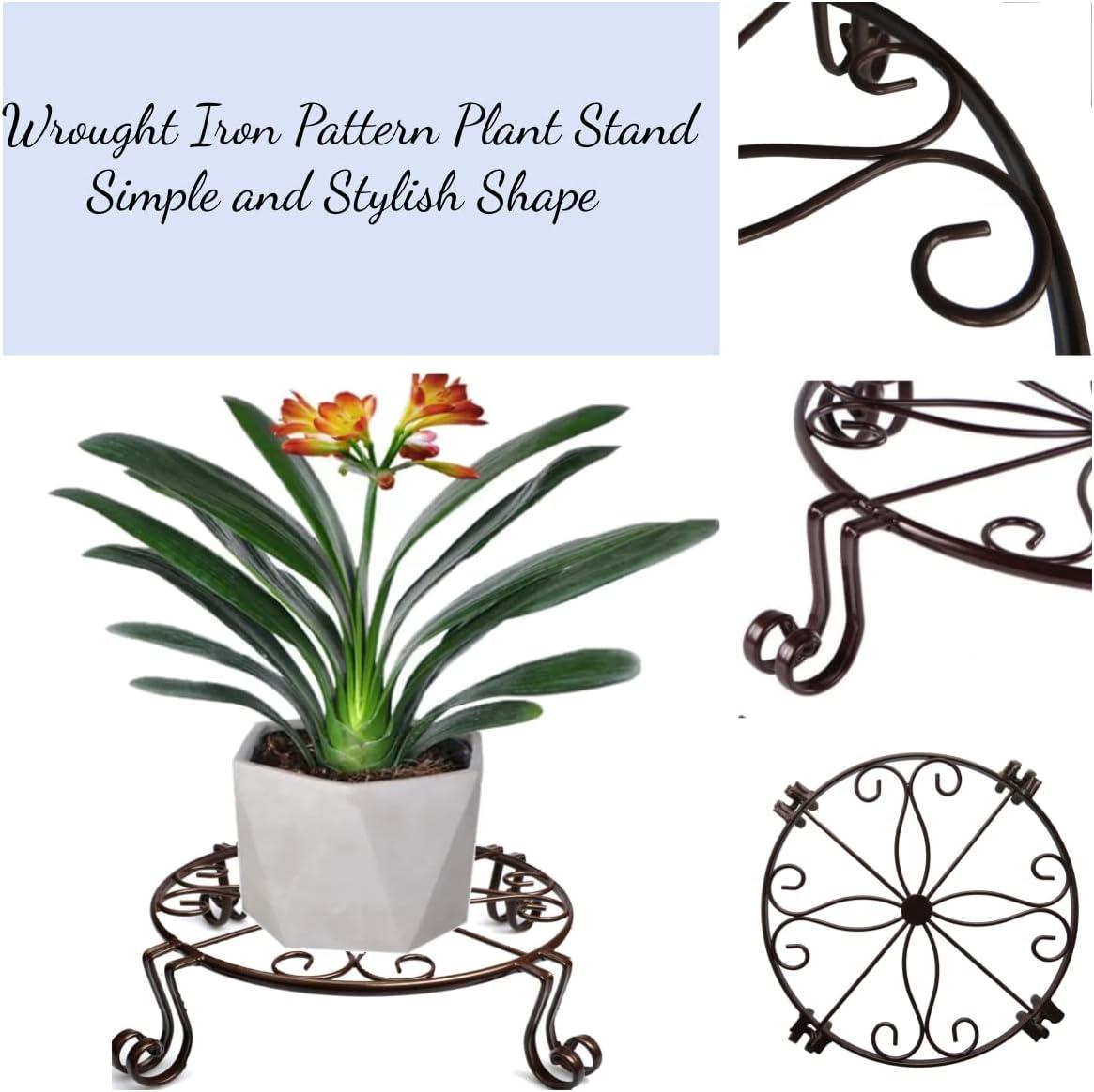 Bronze 12'' Round Wrought Iron Plant Stand Set