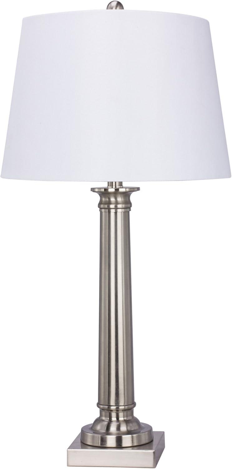 30.5" Brushed Steel Table Lamp with White Linen Shade