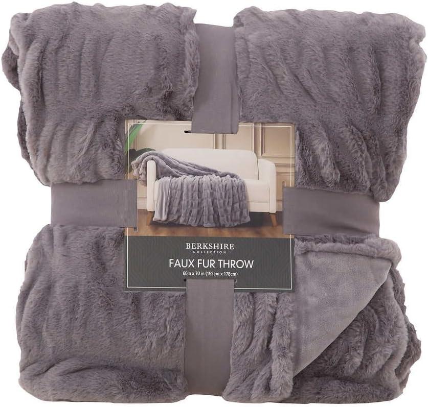 Gray Faux Fur Reversible Throw Blanket, 60" x 70"