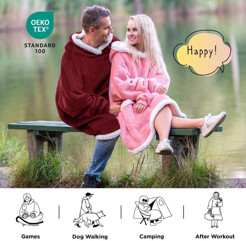 Bedsure Bedsure Blanket Hoodie - Sherpa Wearable Blankets For Women & Kids As Gifts For Women Men, Christmas Gifts Sweatshirt Blanket