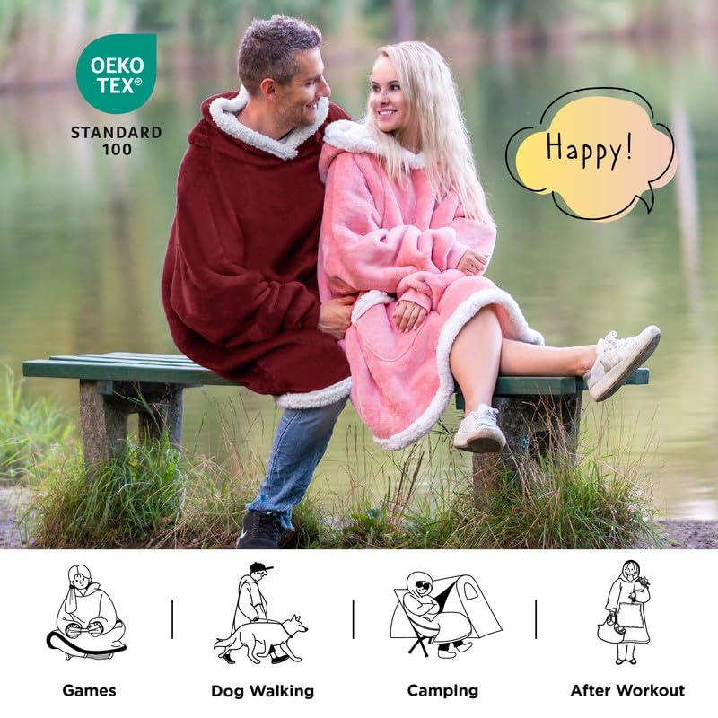 Bedsure Bedsure Blanket Hoodie - Sherpa Wearable Blankets For Women & Kids As Gifts For Women Men, Christmas Gifts Sweatshirt Blanket