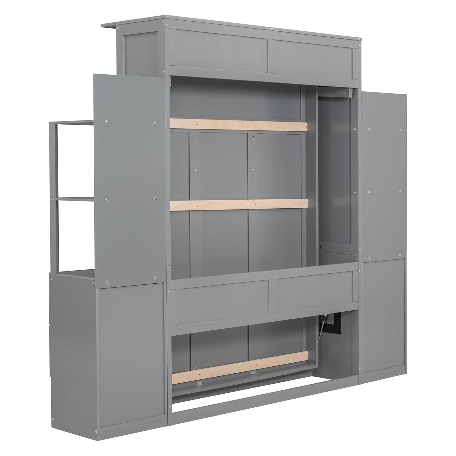 Cosmic Full Size Murphy Bed Wall Bed with Shelves, Drawers and LED Lights