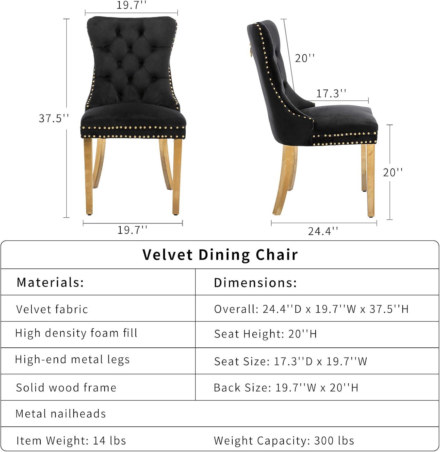 ODUSE-DAILY Black Velvet Dining Chairs Set of 4, Kitchen & Dining Room Chairs, Nailheads Tufted, Sillas De Comedor, Fabric Upholstered, Golden Metal Legs (Black, 4 Pcs)