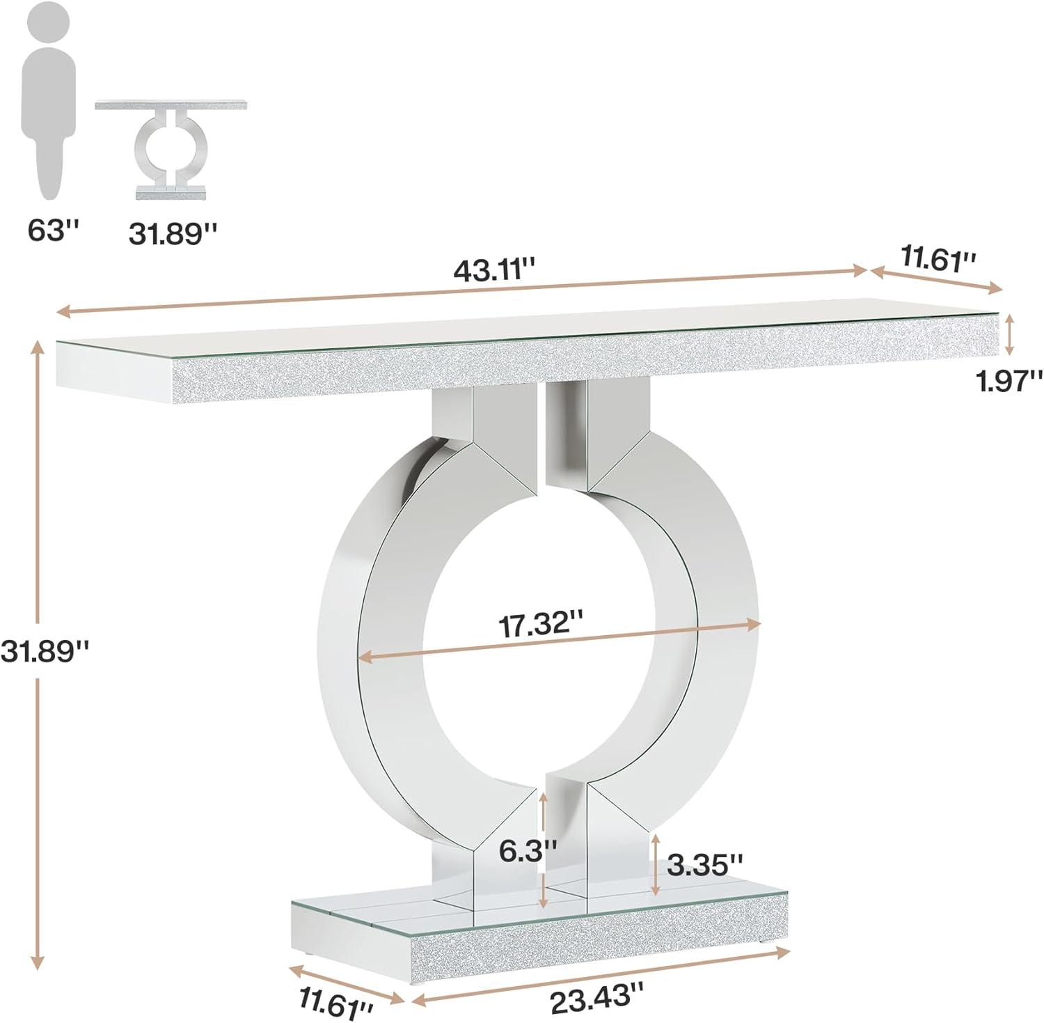 Tribesigns 43-Inch Mirrored Console Table with O-Shaped Base, Modern Silver Glass Entryway Table with Mirror Finish