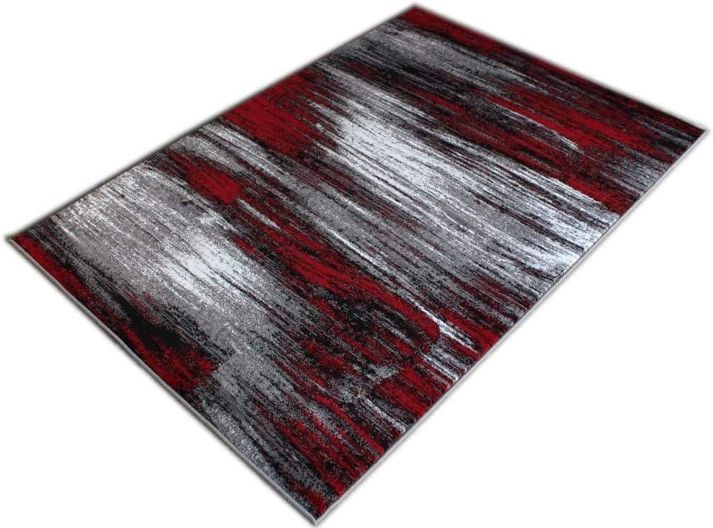 BizChair Modern Contemporary Area Rug, Red Grey Black (5 Feet X 7 Feet)