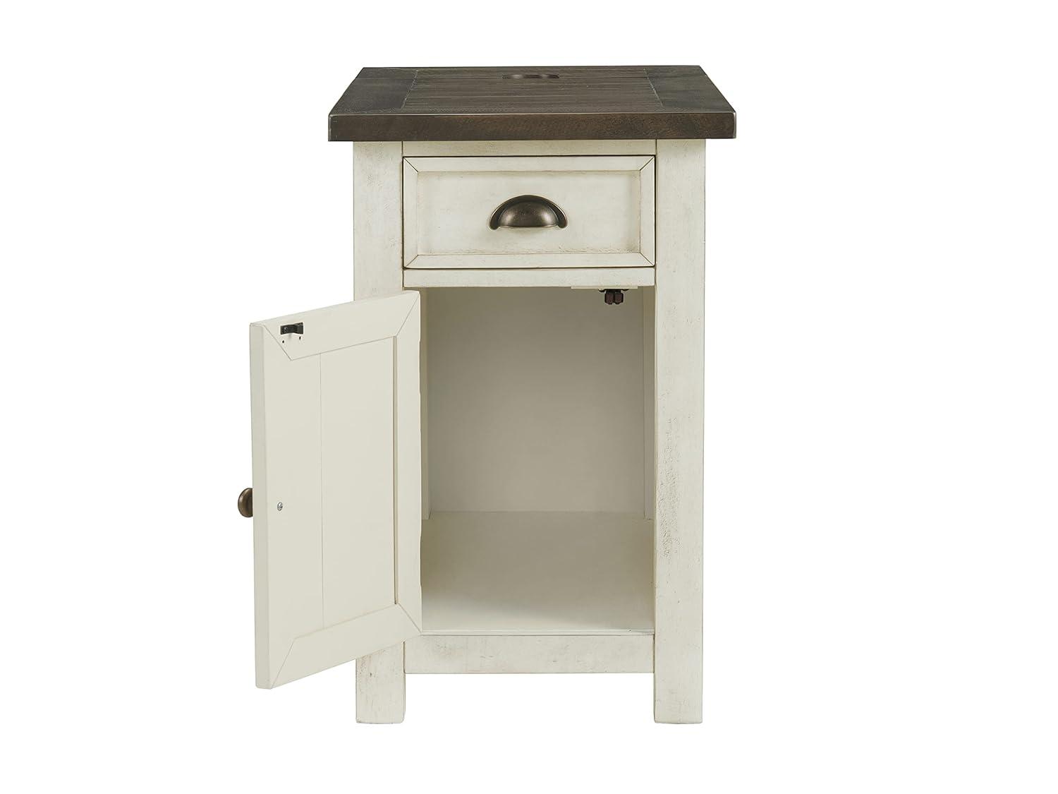 Martin Svensson Home Monterey Chairside Table with Power, Cream White and Brown