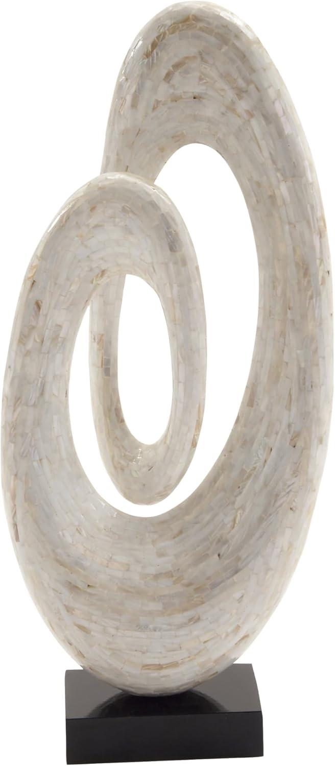 12" x 30" White Mother of Pearl Shell Swirl Abstract Sculpture with Black Base, by DecMode