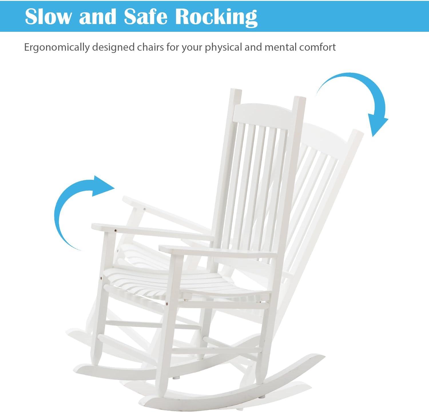 OverPatio Outdoor Porch Rocker/Rocking Chair Wood, Patio Wood Rocker, Woode n Furniture Seat for Living Room, Sitting Room, White