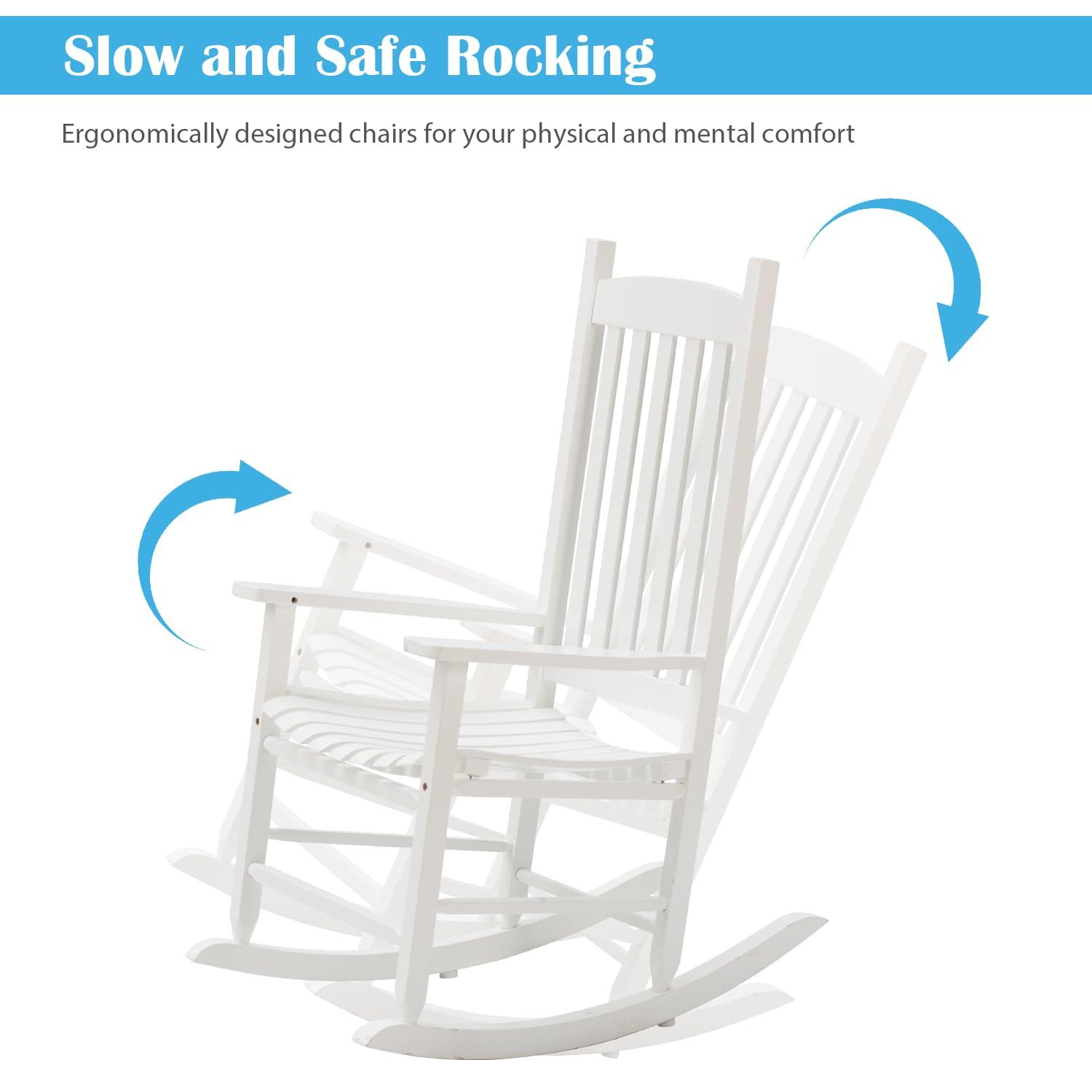 OverPatio Outdoor Porch Rocker/Rocking Chair Wood, Patio Wood Rocker, Woode n Furniture Seat for Living Room, Sitting Room, White