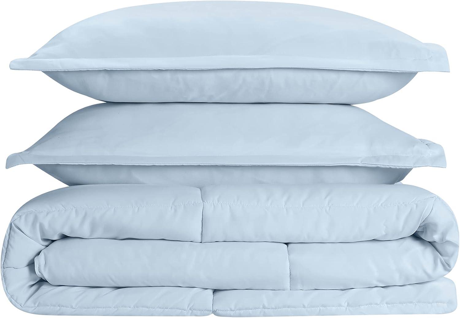 Full/Queen 3pc Simply Clean Comforter Set Light Blue - Serta