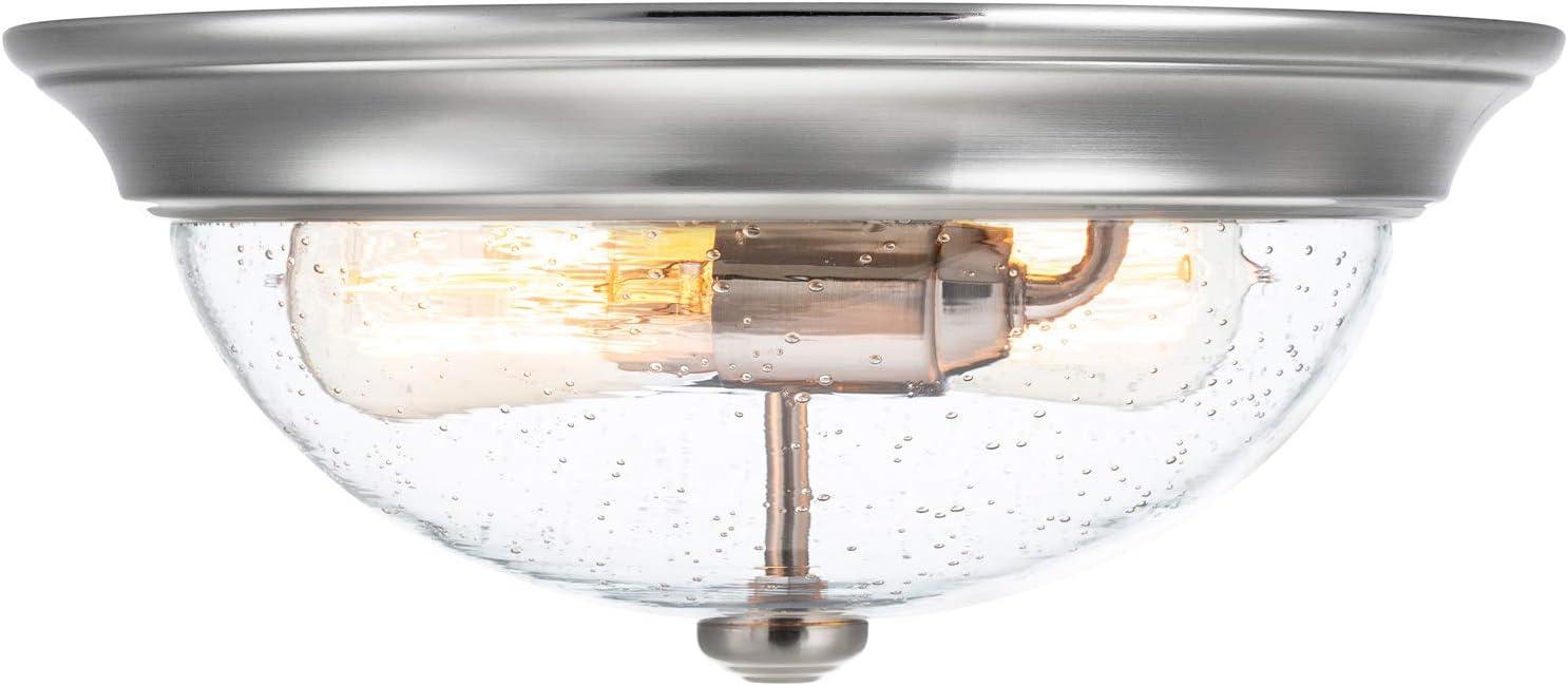 13-Inch Brushed Nickel Drum Flush Mount with Clear Glass