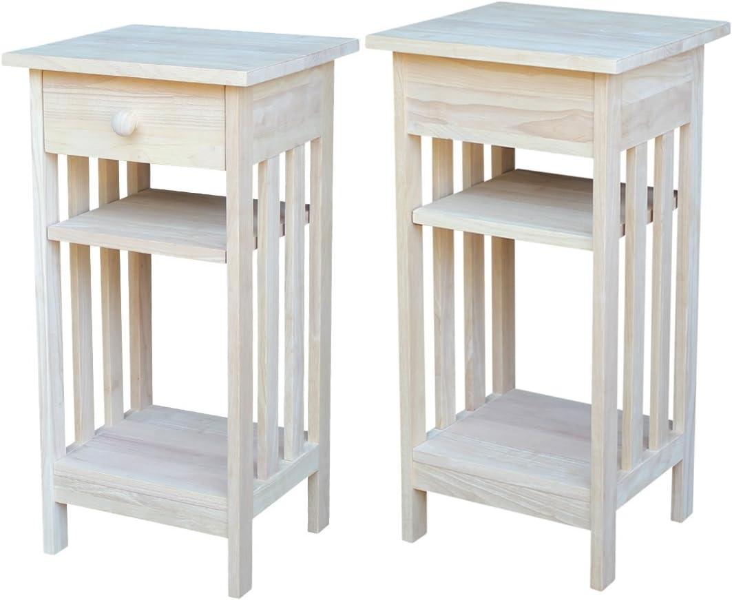 International Concepts Mission Telephone Stand Unfinished : Hardwood Accent Table with Drawer & Fixed Shelf