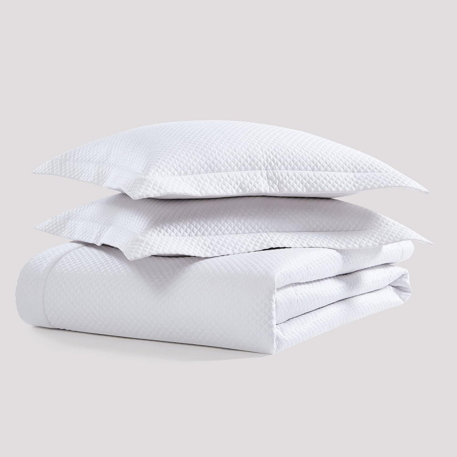 White Queen Diamond Quilted Egyptian Cotton Coverlet Set