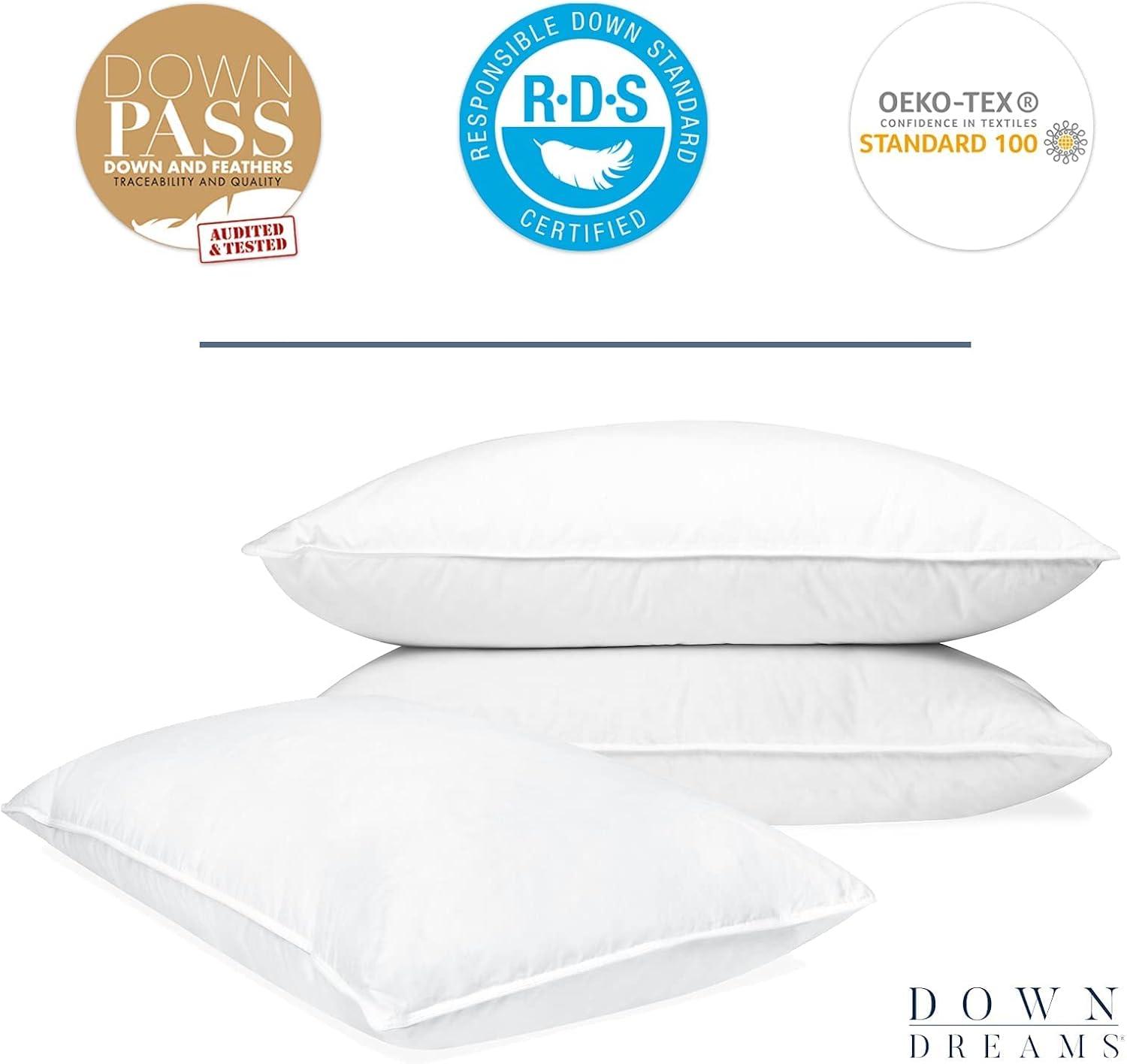 Queen Medium Support White Down Feather Bed Pillow Set