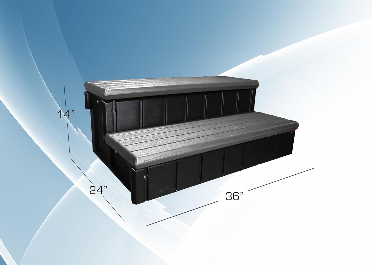 Confer Plastics Leisure Accents Durable Multi-Functional Outdoor Spa and Hot Tub Storage Step with Removable Compartment, Deep Gray