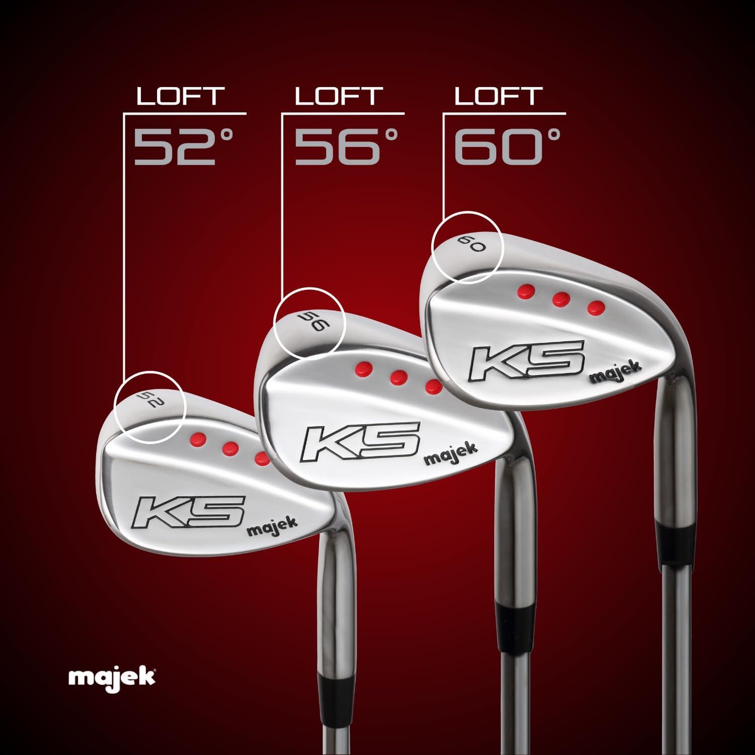 Majek Golf Senior Men's Complete Wedge Set: 52° Gap Wedge (GW), 56° Sand Wedge (SW), 60° Lob Wedge (LW) Right Handed Senior Flex Steel Shaft