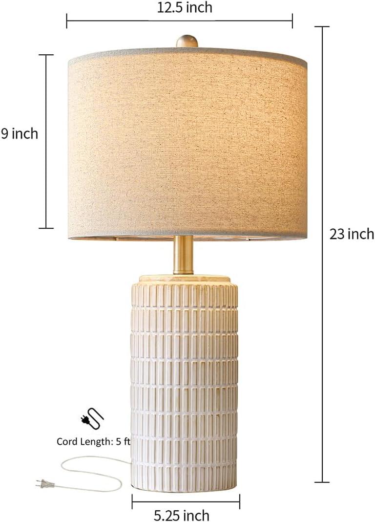 23" Modern Ceramic Table Lamp Set of 2 for Living Room White Desk Lamps for Bedroom Farmhouse Bedside Nightstand Bedside Lamp End Table Lamps Beige