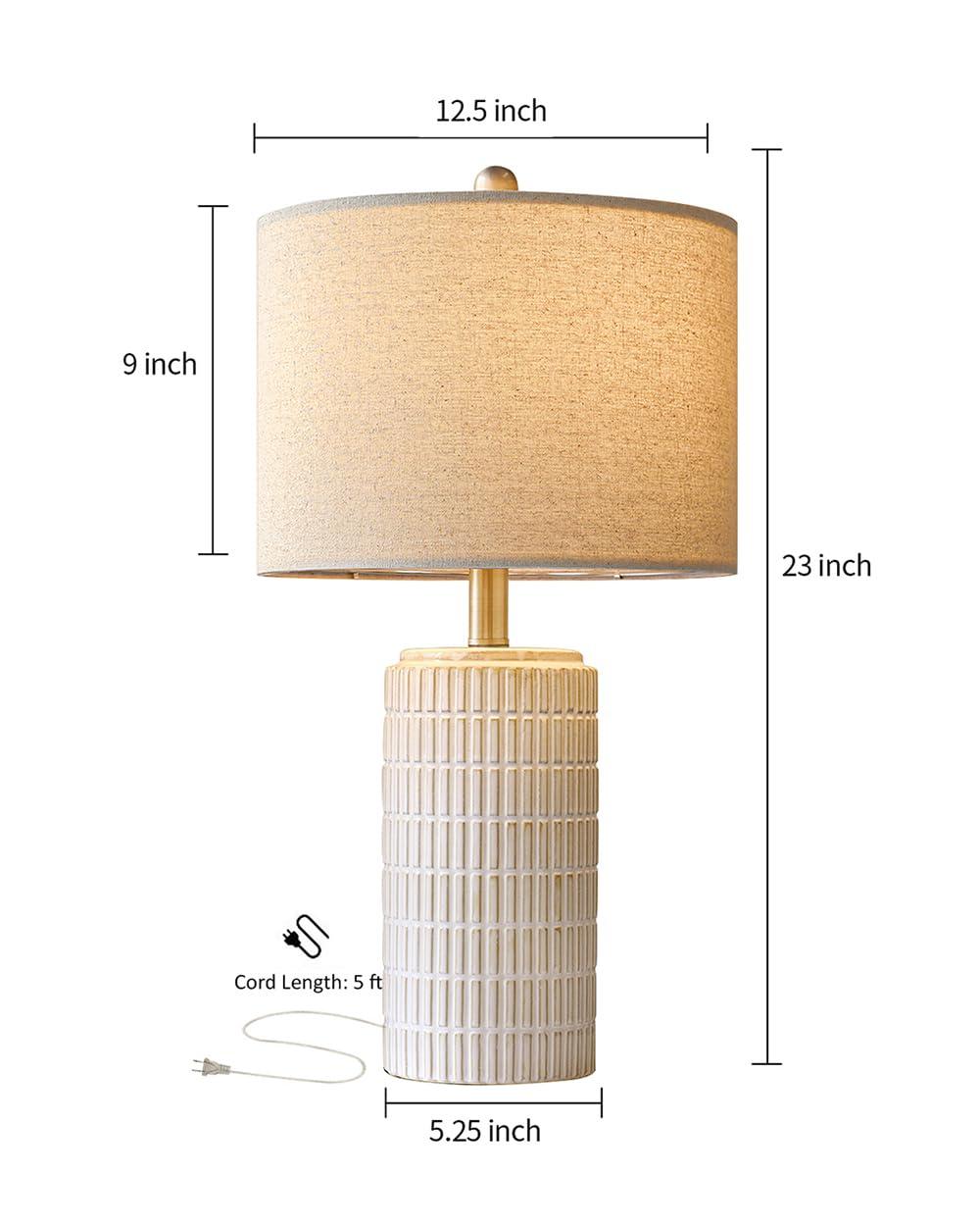 23" Modern Ceramic Table Lamp Set of 2 for Living Room White Desk Lamps for Bedroom Farmhouse Bedside Nightstand Bedside Lamp End Table Lamps Beige