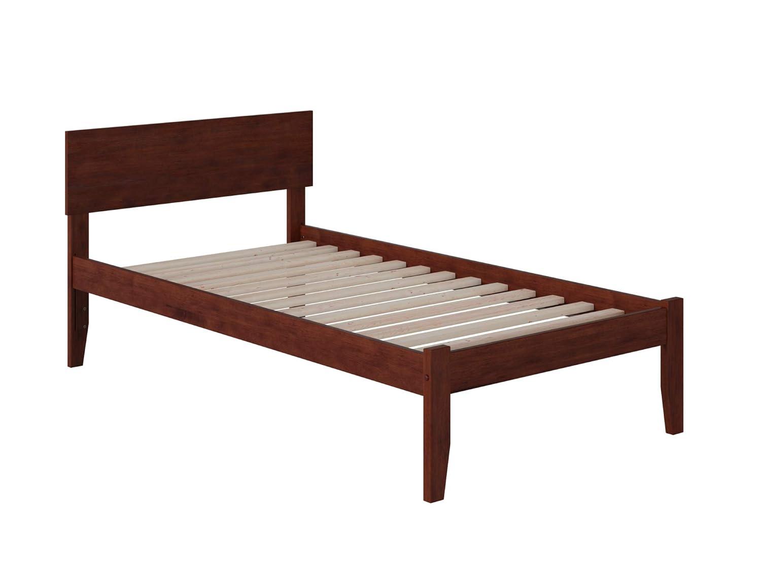 AFI Furnishings Orlando Twin Extra Long Platform Bed with Open Footboard and Turbo Charger in Walnut