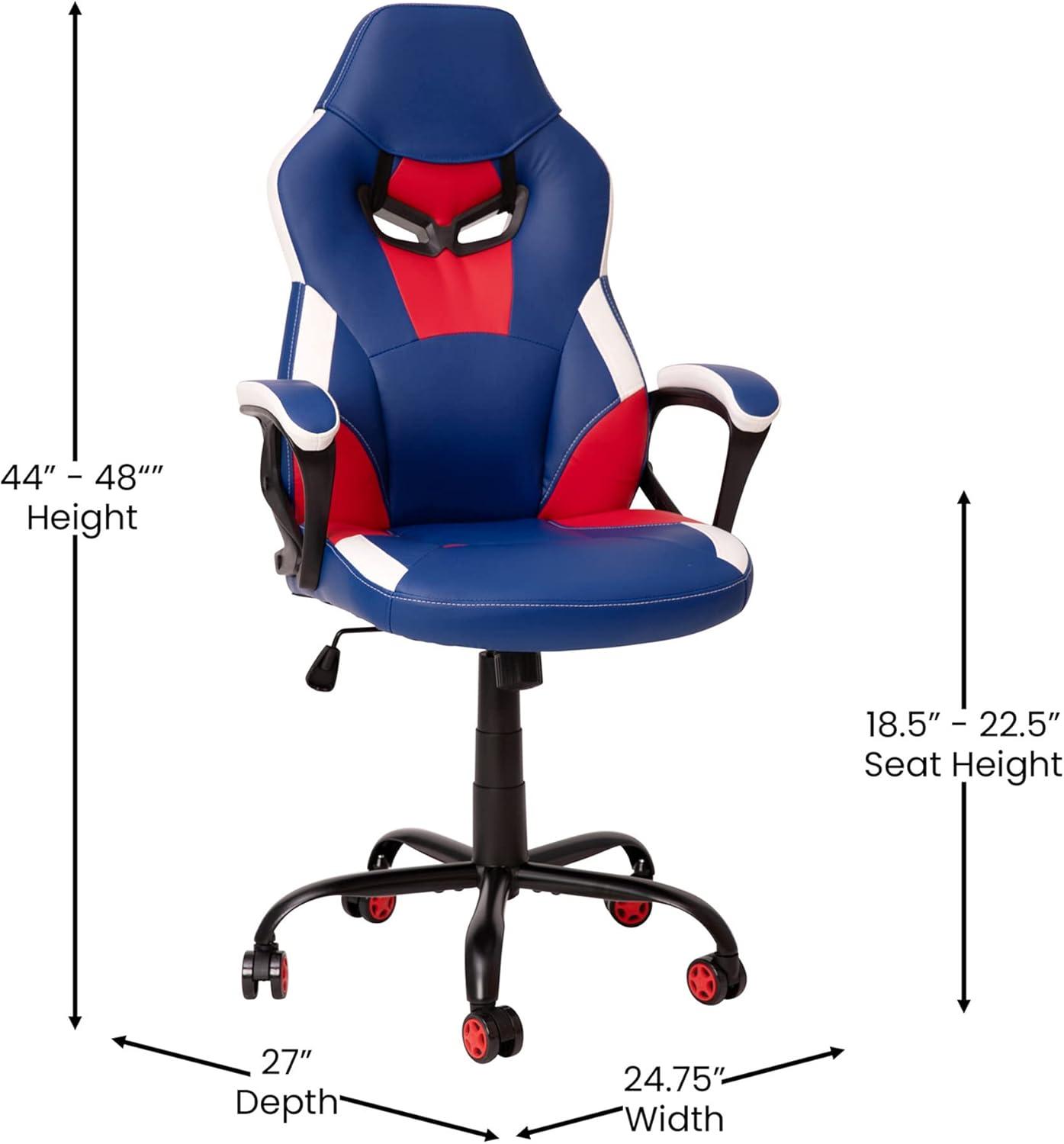 Flash Furniture Ergonomic PC Office Computer Chair - Adjustable Red & Blue Designer Gaming Chair - 360° Swivel - Red Dual Wheel Casters