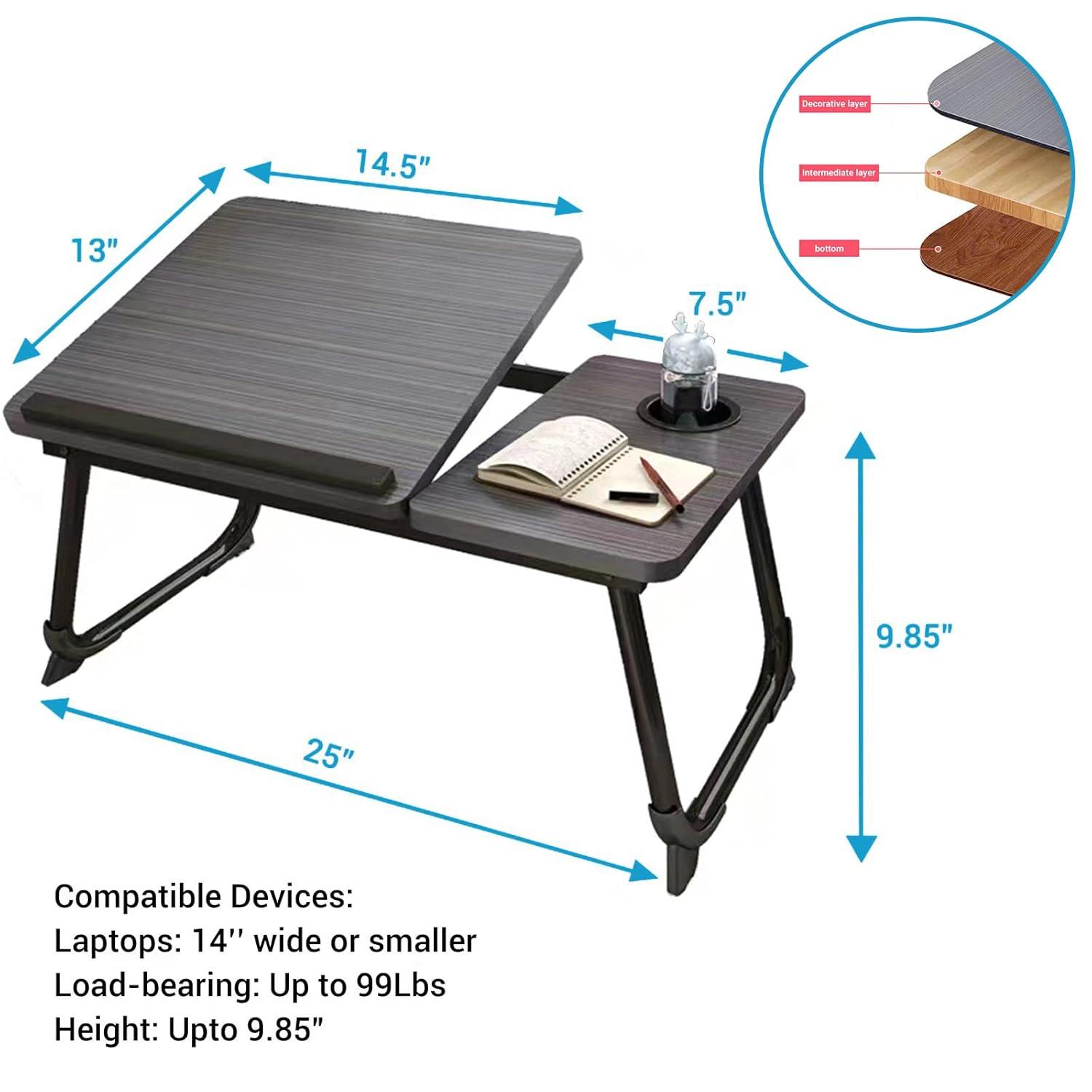 Laptop Desk for Bed, Geyryt Portable Lap Desk Bed Tray Table with Cup Holder Bed Desk for Laptop and Writing Reading Working Eating Gaming in Bed Sofa Floor (Light Weight)