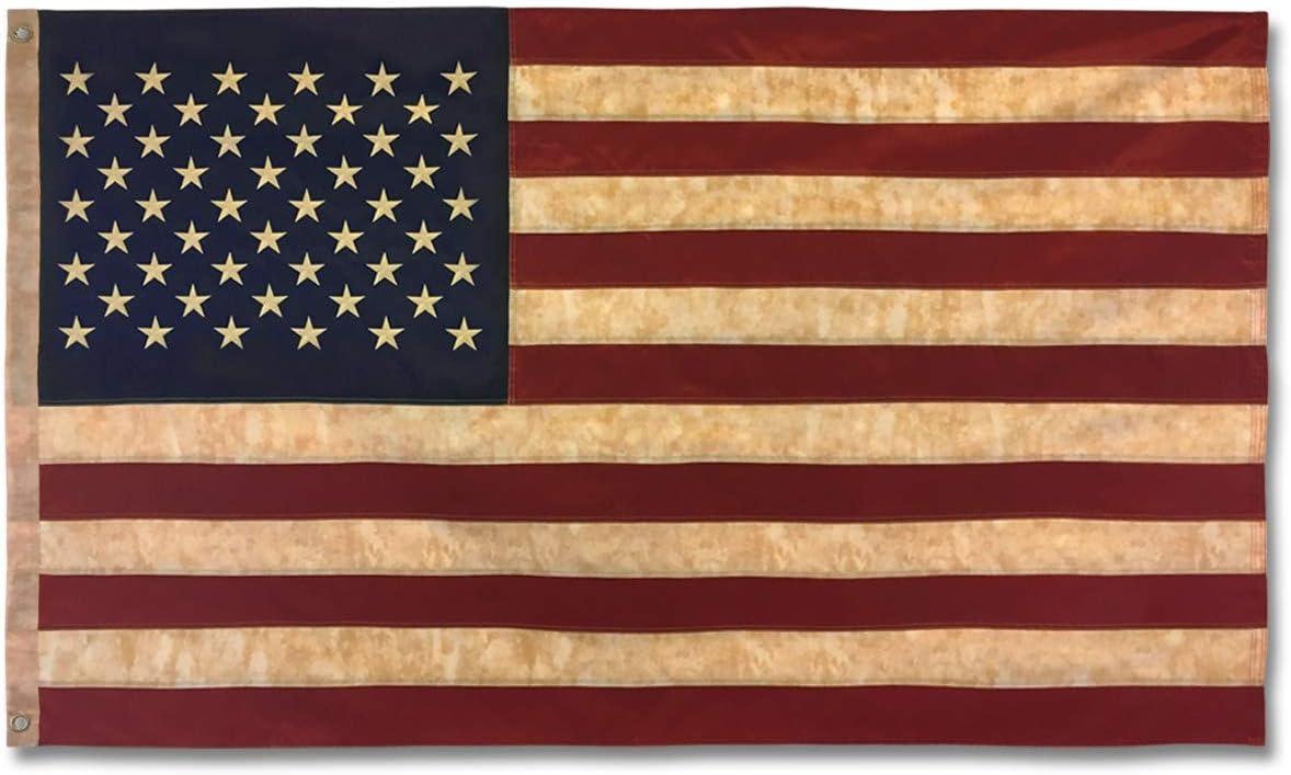 Vintage American Flag with Tea-Stain Design and Grommets