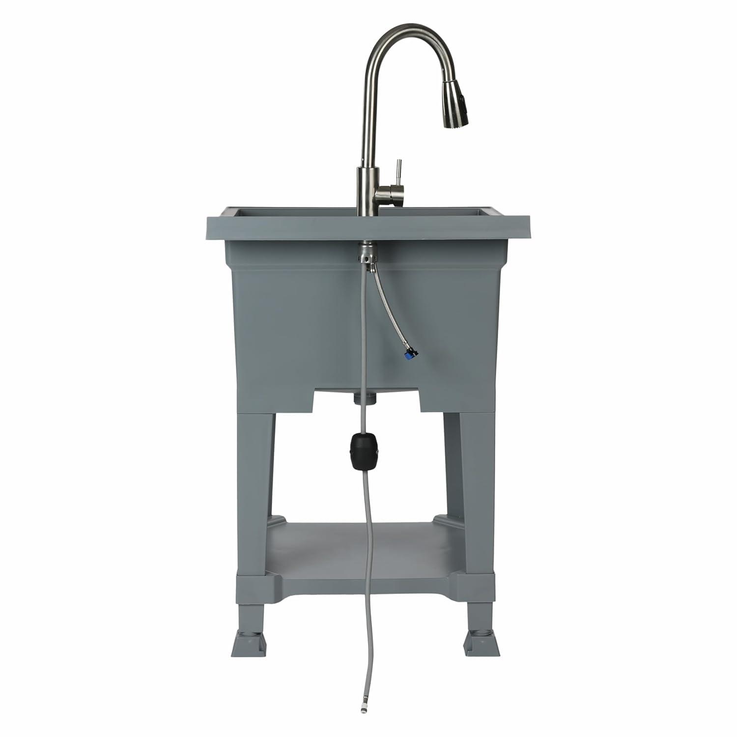 UTILITYSINKS Plastic 24" Compact Workshop Freestanding Laundry Sink with Faucet