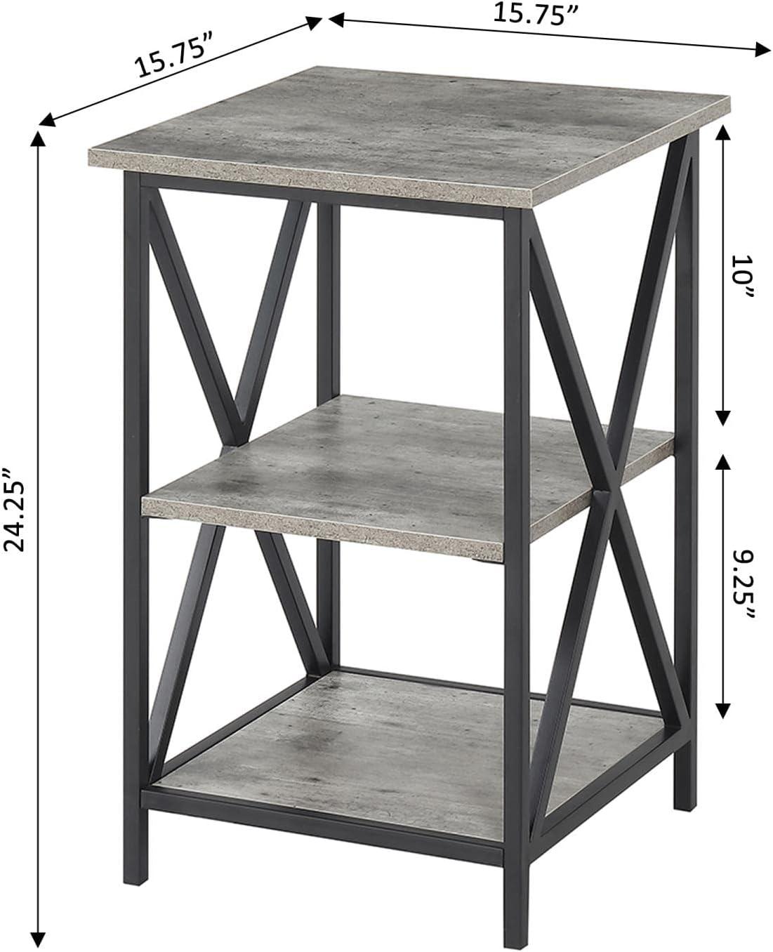 Tucson Faux Birch and Black Metal 3-Tier Square End Table