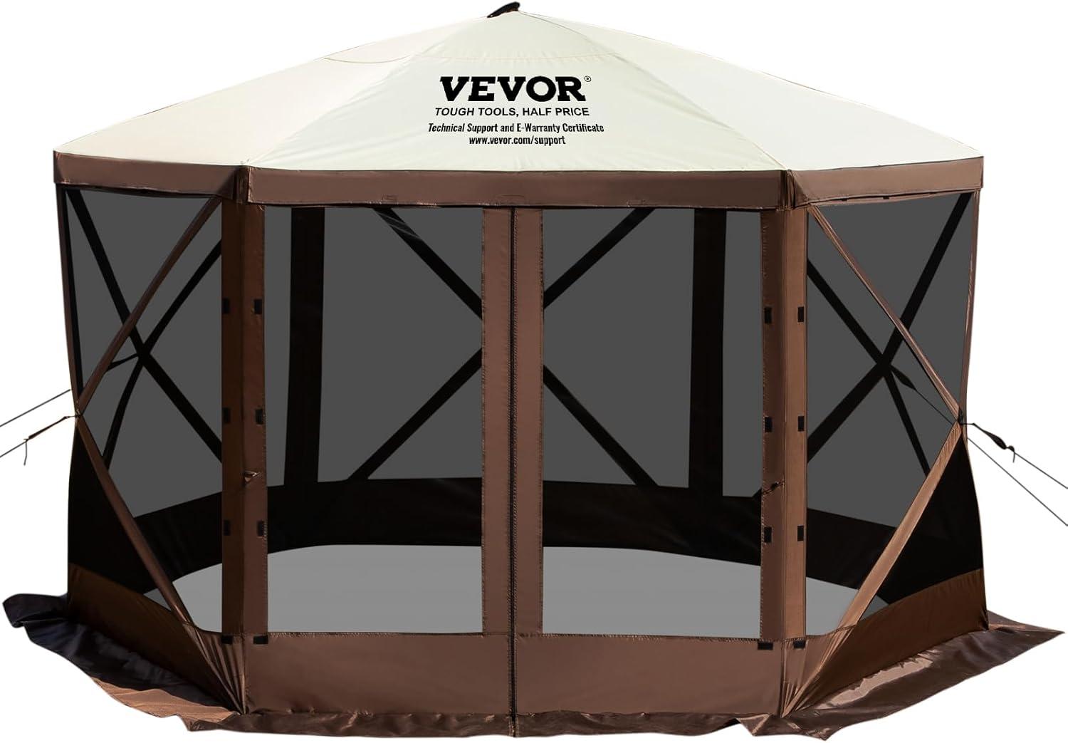 VEVOR 12 ft x 12 ft Brown and Beige Pop-Up Gazebo Tent