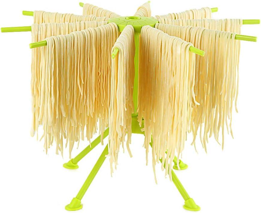 Collapsible Pasta Drying Rack- Plastic Household Noodle Stander with 10 Arms(Green)