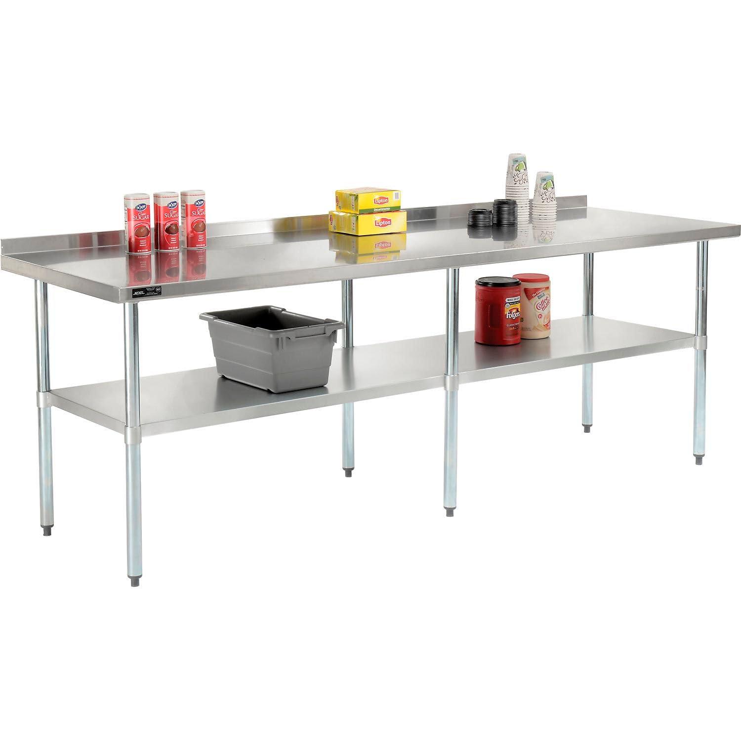 Nexel 96"W x 30"D 18 Gauge 430 Stainless Steel Workbench 2" Backsplash, Galvanized Legs & Undershelf