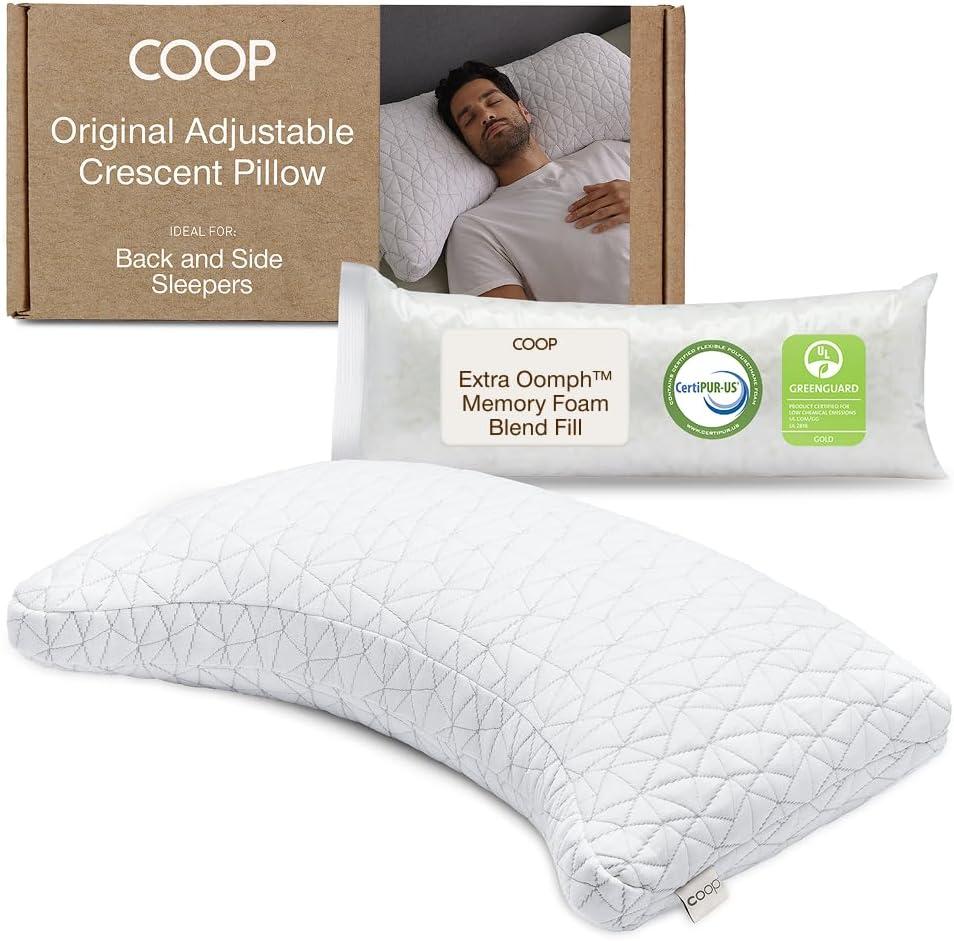 Coop Home Goods The Original Crescent Adjustable Pillow, Queen Bed Pillows for Shoulder, Neck & Head Support - Medium Firm for Back & Side Sleeper