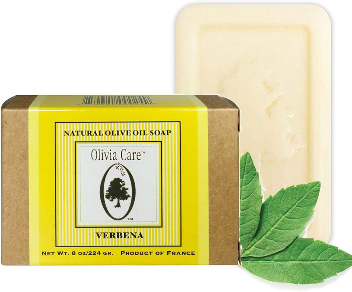 Olivia Care Premium Verbena Bath & Body Bar Soap | Organic, Vegan & Natural | Olive Oil | Repairs, Hydrates, Moisturizes & Deep Cleans | Good For Sensitive Dry Skin | Made in USA | 8 OZ - (4 PACK)
