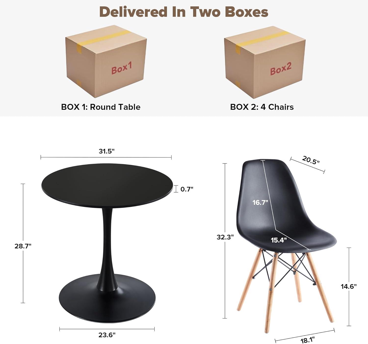 5 Piece Dining Table Set,31" Round Dining Table Set for 4,Modern Kitchen Table and Chairs for Dining Room & Coffee Shop & Small Spaces,Black