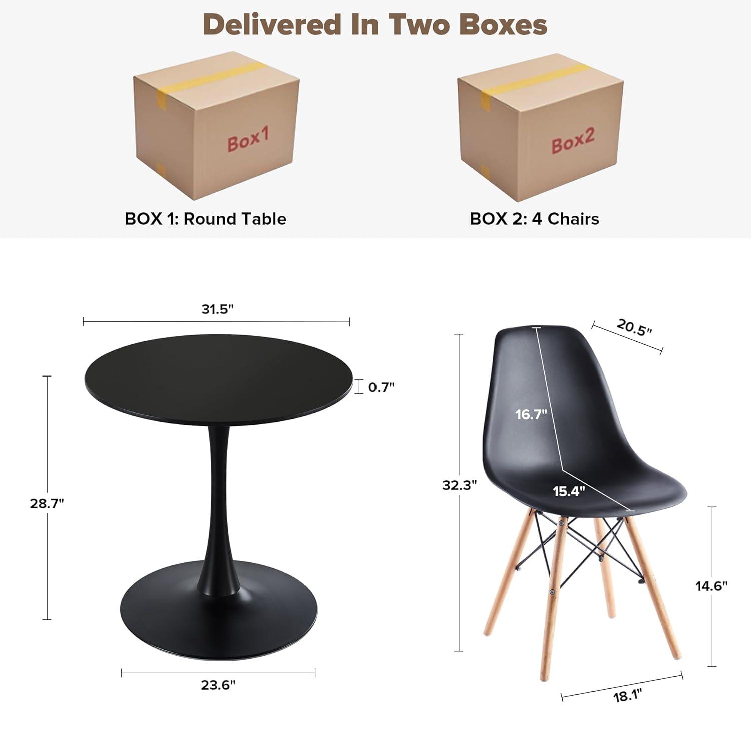 5 Piece Dining Table Set,31" Round Dining Table Set for 4,Modern Kitchen Table and Chairs for Dining Room & Coffee Shop & Small Spaces,Black