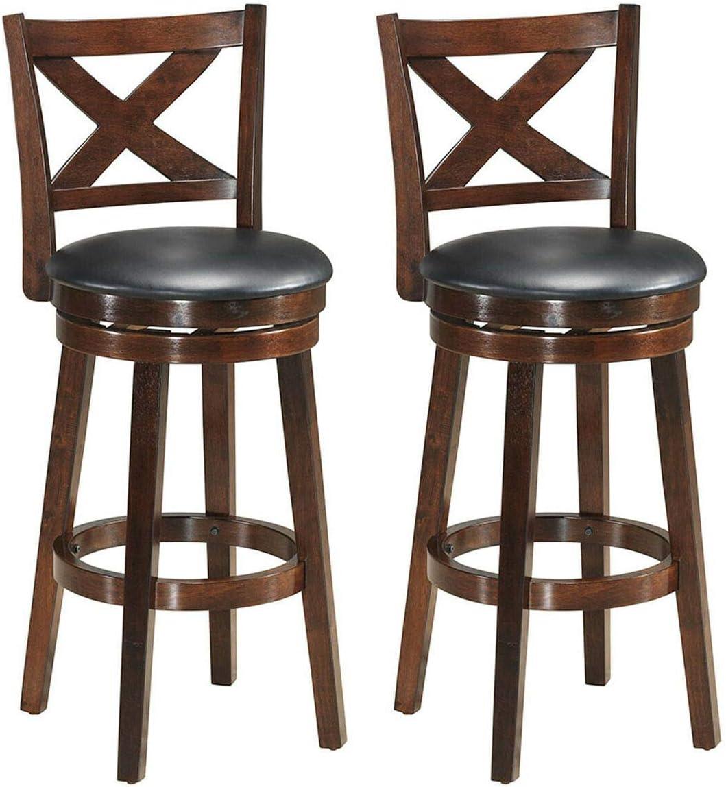 Elegant Black 29'' Swivel Bar Stool with X-Back Design and PVC Cushion