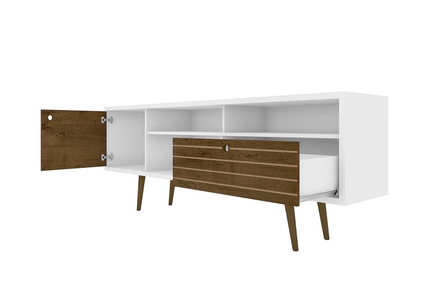 Liberty 70.86" Mid-Century Modern TV Stand with 4 Shelving Spaces and 1 Drawer  with Solid Wood Legs