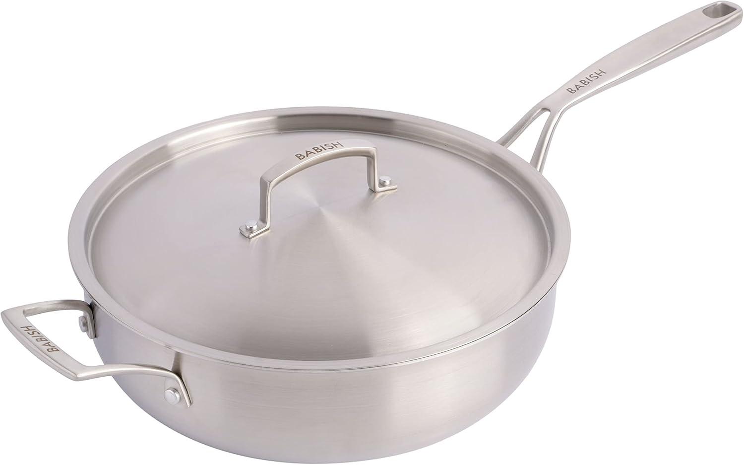 Babish 5-Quart Tri-Ply Stainless Steel Saute Pan with Lid