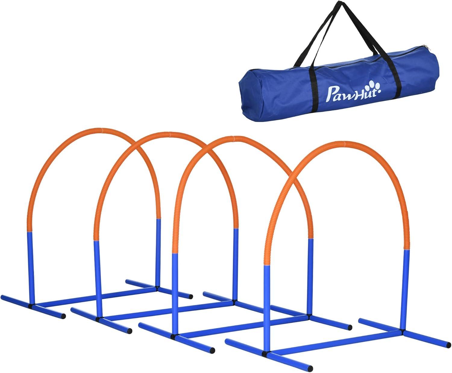 PawHut Dog Agility Training Equipment, 4 Piece Dog Agility Course for Old Dogs with Carrying Bag, Outdoor Use, Blue