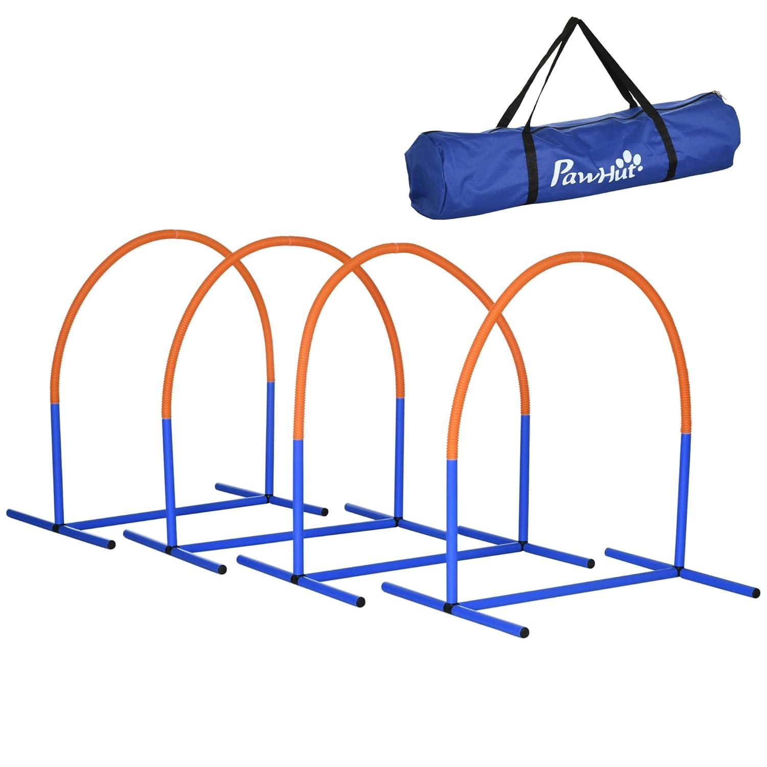Pawhut Dog Agility Training Equipment, 4 Piece Dog Agility Course For Old Dogs With Carrying Bag, Outdoor Use, Blue