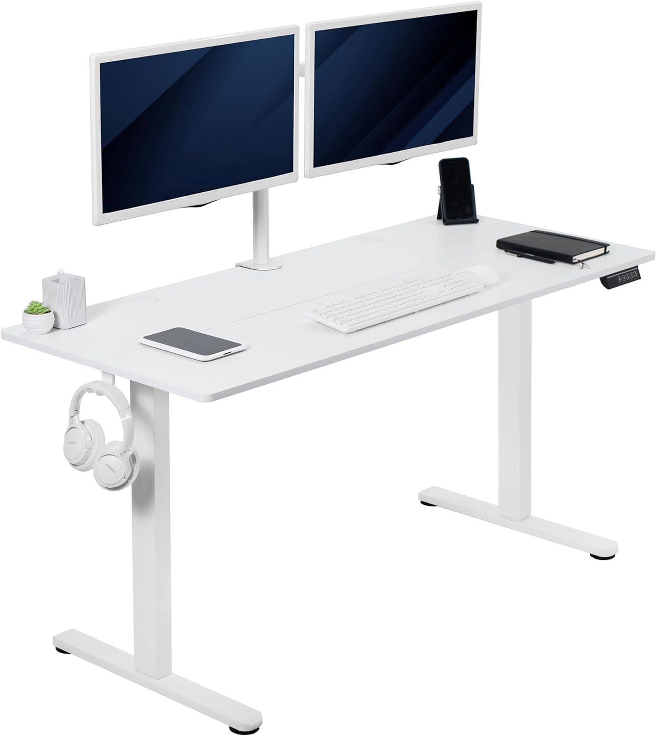 White 55" Electric Adjustable Height Standing Desk with Memory Controller