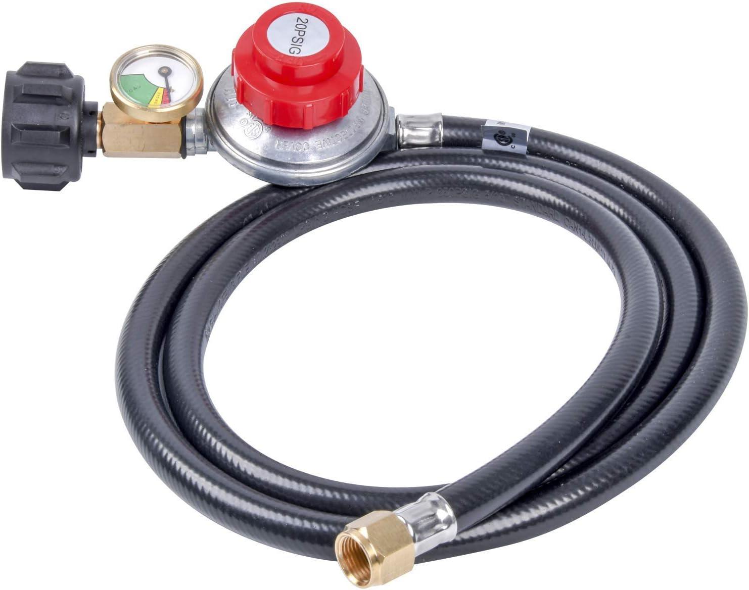 5FT Adjustable High Pressure Propane Regulator Hose with Gauge