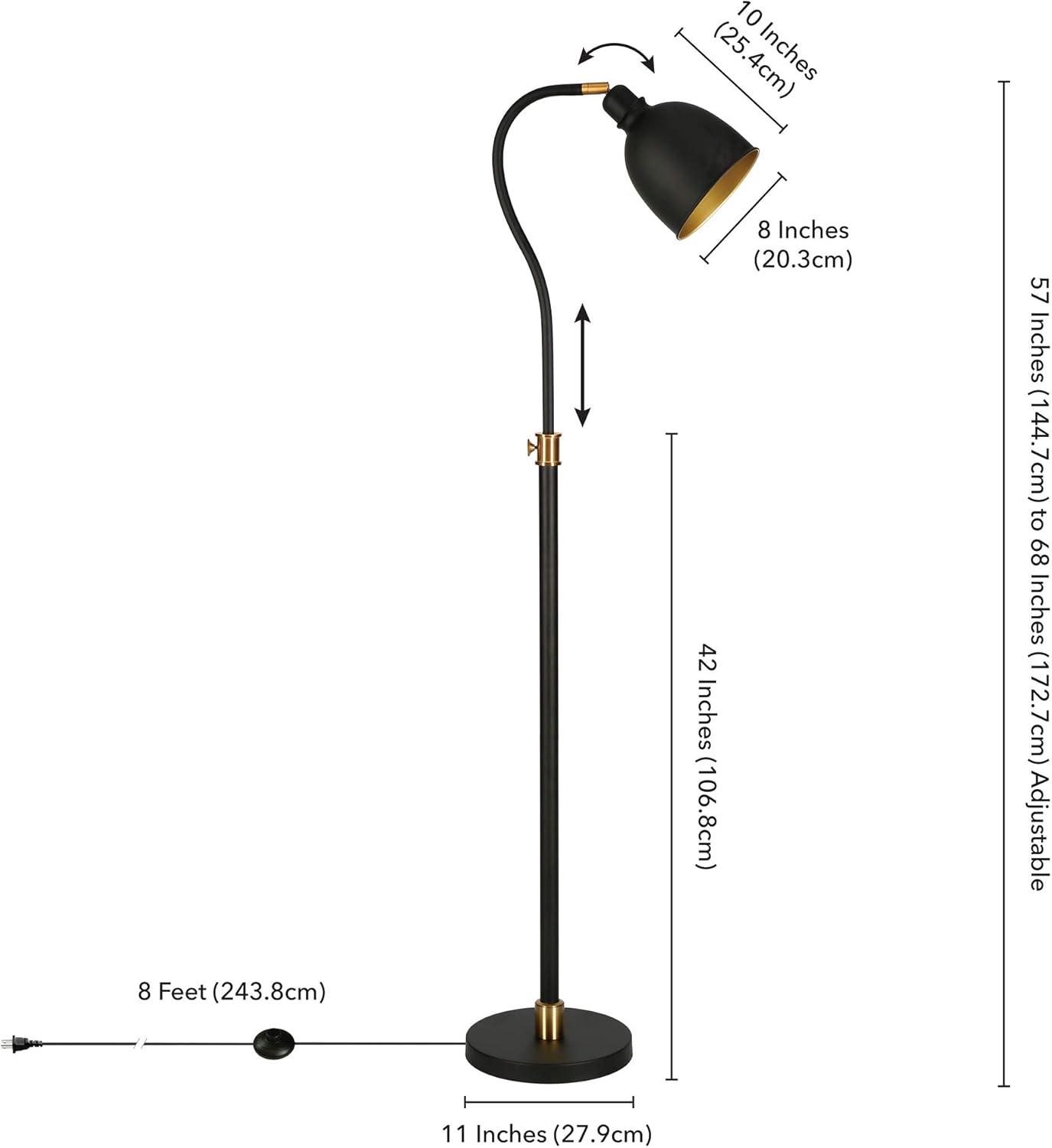 Evelyn&Zoe Vincent Adjustable/Arc Floor Lamp with Metal Shade in Blackened Bronze/Blackened Bronze