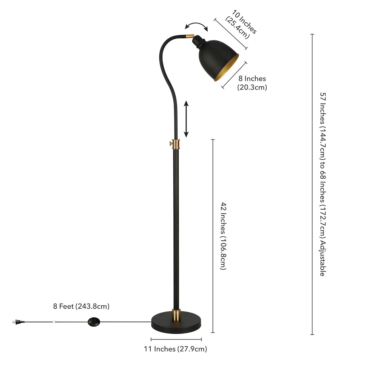 Evelyn&Zoe Vincent Adjustable/Arc Floor Lamp with Metal Shade in Blackened Bronze/Blackened Bronze
