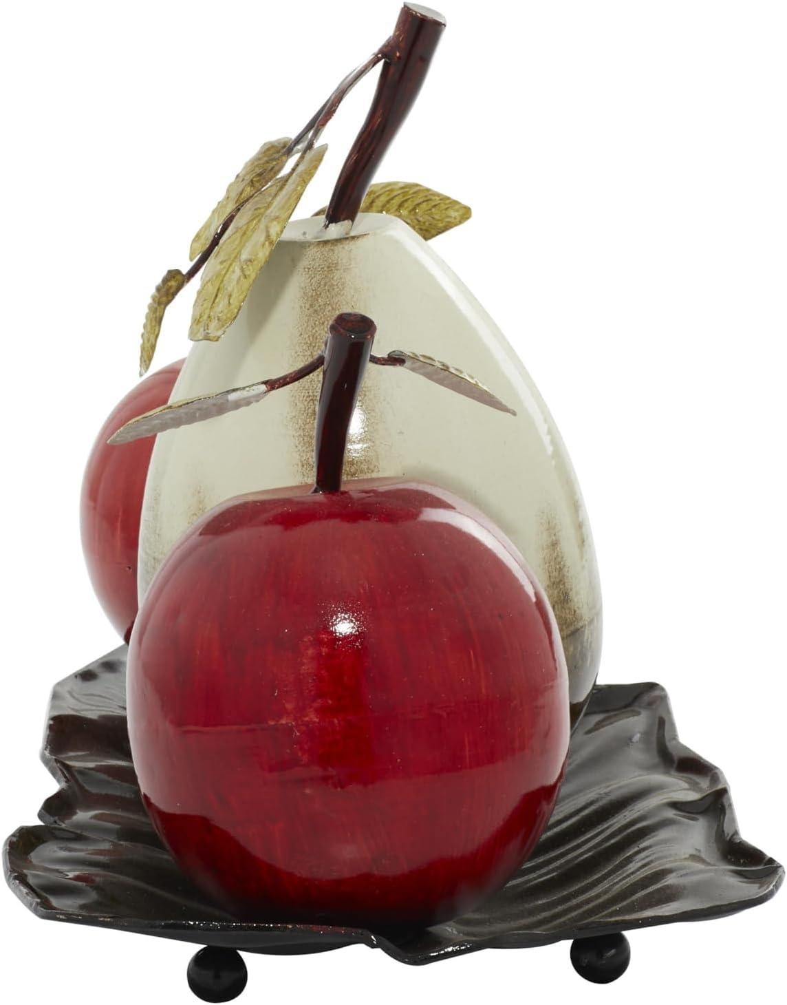 Red and Beige Metal Fruit Sculpture with Platter