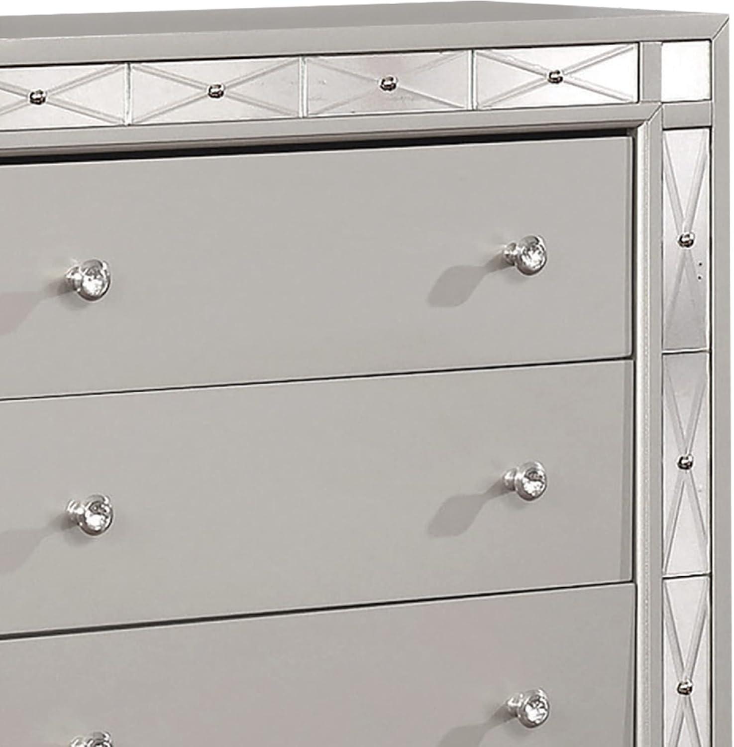 Mercury Silver Glam 5-Drawer Chest with Mirrored Accents