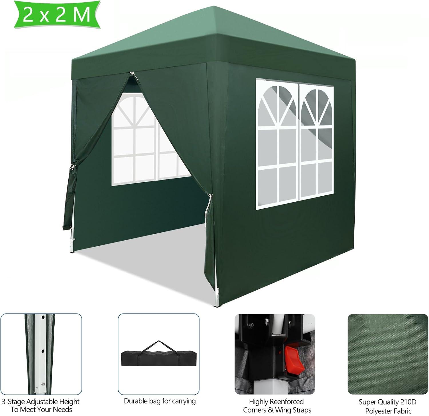 Green 6.5 ft Square Pop-Up Canopy Tent with Windows