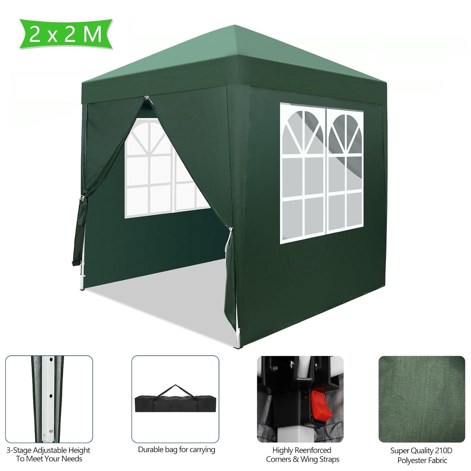 6.5x6.5ft Pop Up Canopy Tent, Outdoor Instant Shelter Folding Canopy with 4 Side Walls and Carry Bag for Commercial Events, Party, Backyard BBQ, Camping (Green)