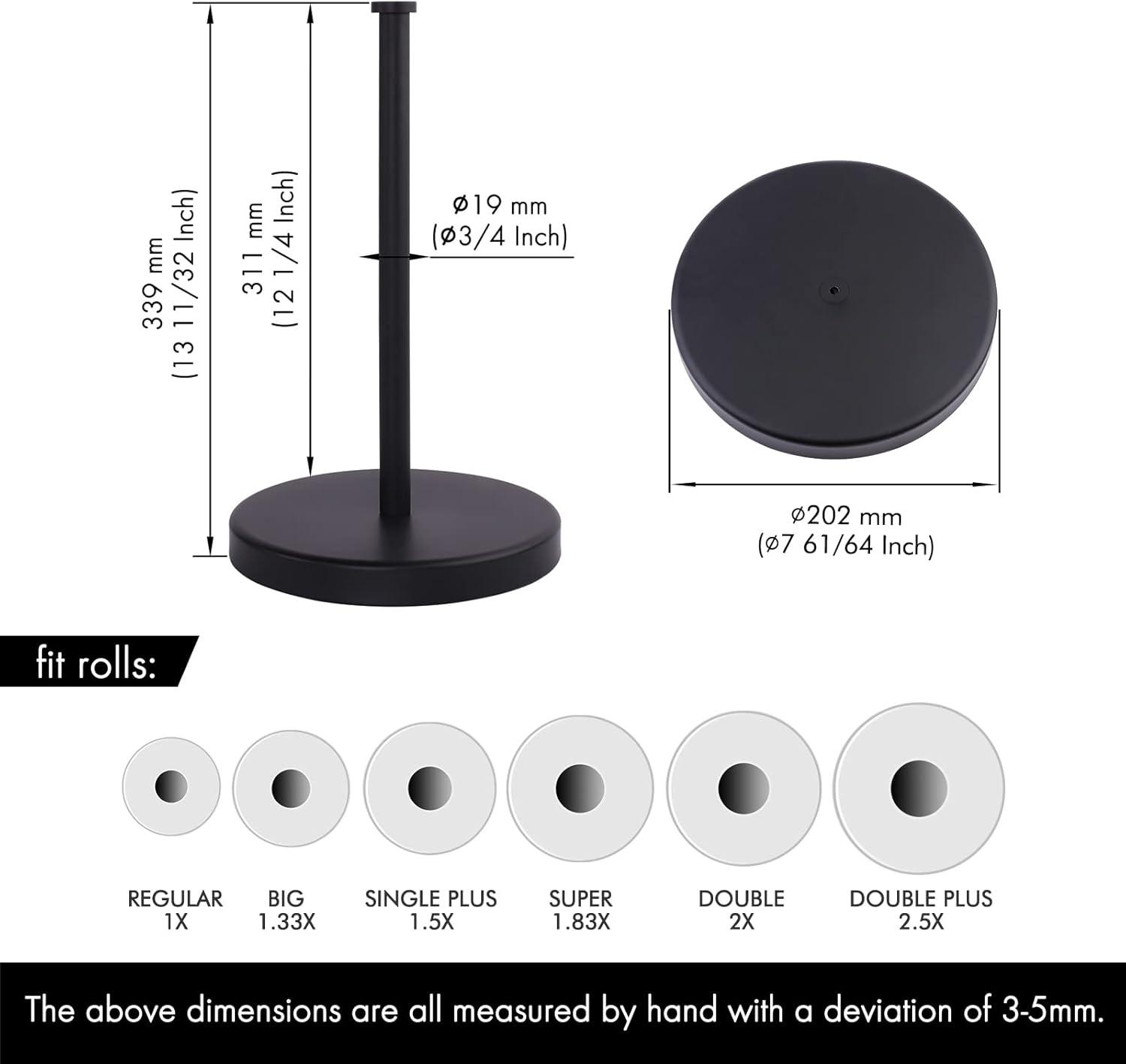 Matte Black Stainless Steel Paper Towel Holder with Weighted Base